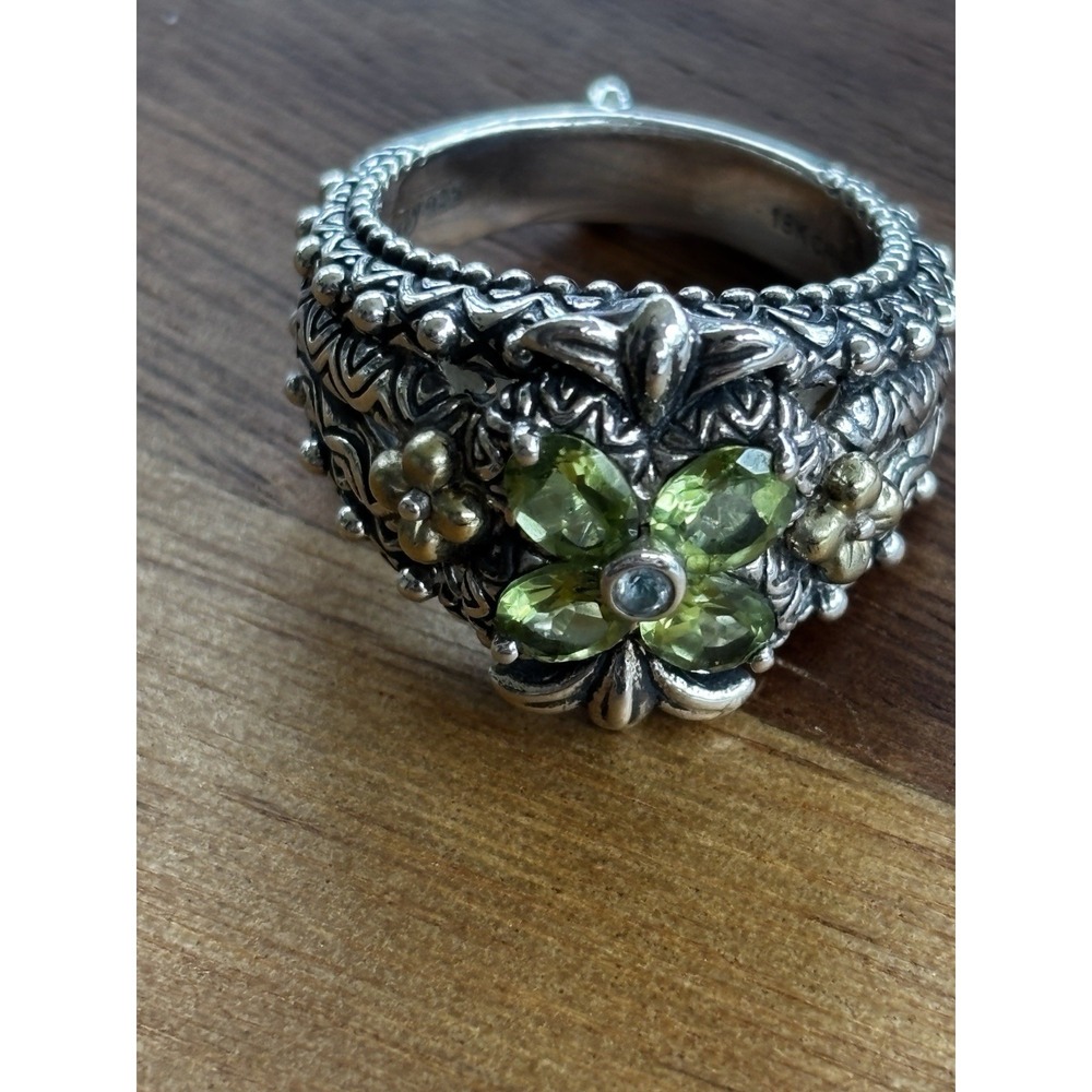 Barbara Bixby Sterling Silver 925 18K Accented Peridot Flower Ring Size 8